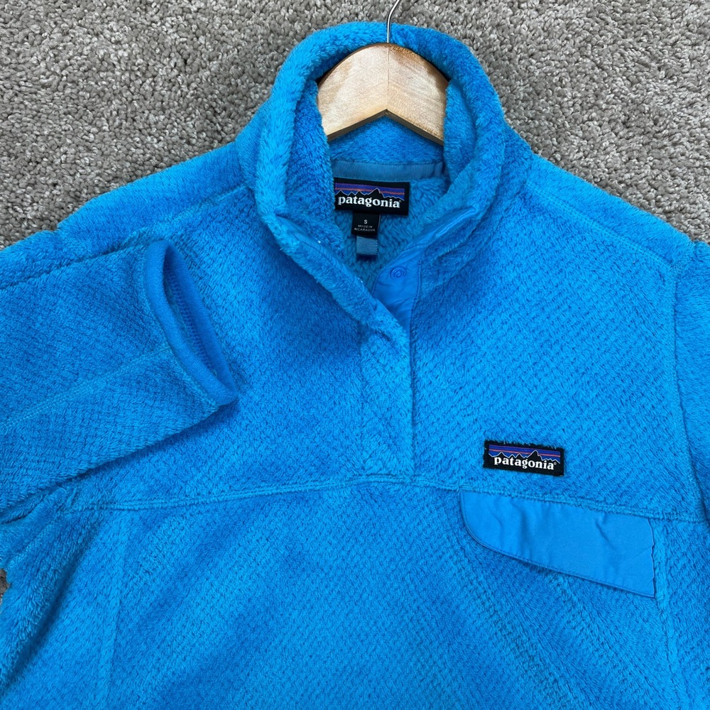 Patagonia Pullover Womens Small Blue Short Sleeve Snap Closure Fleece Polartec